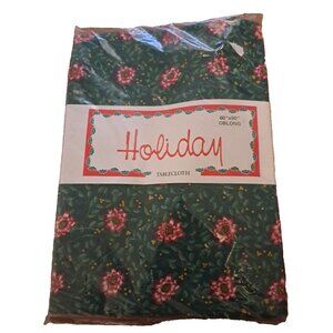 NEW Vintage Christmas Tablecloth Holly Floral Oblong NOS Festive Retro 60x90